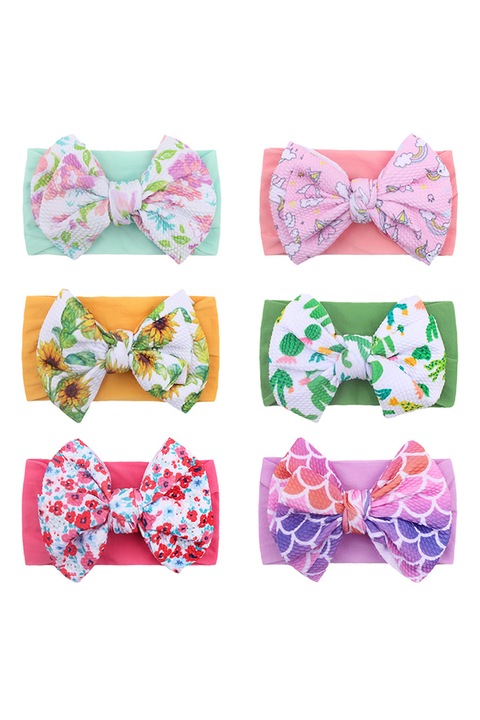Set 6 Bentita elastica pentru copii, cu fundita, bebe 0-3 ani, Moale si elastic, confort, Multicolor