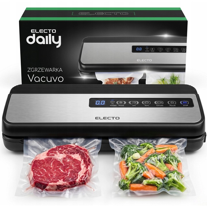Aparat de vidat alimente, complet automat, pentru sigilare umeda si uscata, cutter integrat, pachet de start cu pungi si rola inclus, Negru