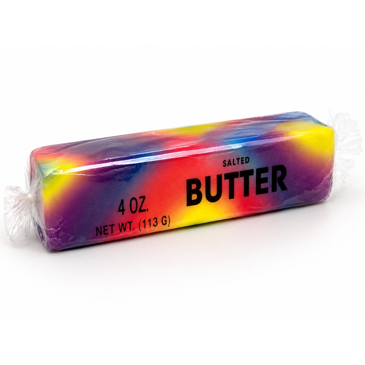 Jucarie antistres Squishy Salted Butter, design baton unt, multicolor, 4 oz / 113 g, moale si elastica