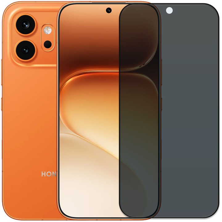 Folie din sticla securizata pentru Honor 600, HAMSTERBOX Privacy Shield, Protectie completa ecran, Full face, Aplicare rapida, Case Friendly, Transparenta