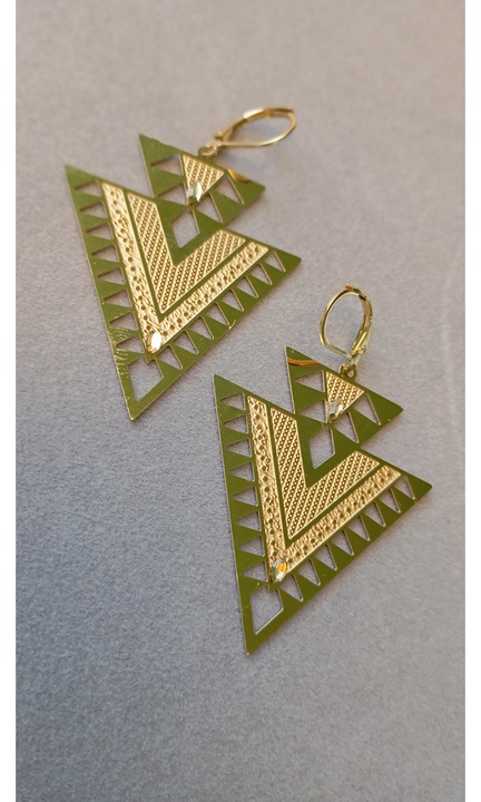 Modern fülbevaló, geometrikus formák, 6 cm, Swarovski kristályokkal és 18K arannyal bevont akasztókkal