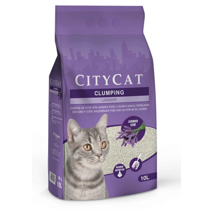 Nisip pentru litiera, City Cat Clump White Lavender, 10L