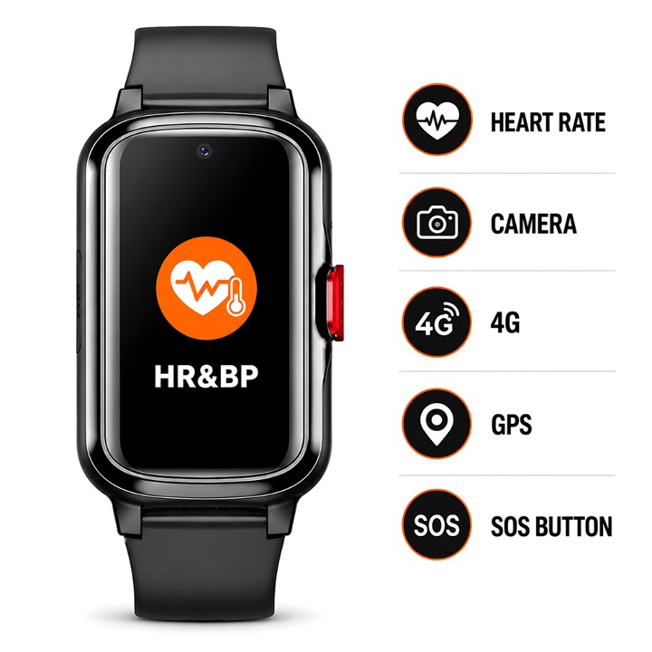 Ceas Smartwatch Copii Si Adulti Telefon Techone® CT02S Navio, 4G, Camera, GPS, Localizare, Masoara Ritm Cardiac si Tensiune, Super AMOLED, 4G LTE, Apel video, Wi-Fi, Apa IP67, SOS, Monitorizare Spion, Negru