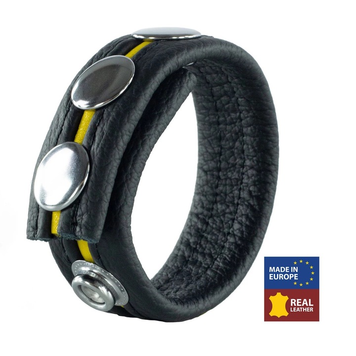 Piros bőr szíj sárga/kék 22mm fém szegecsekkel