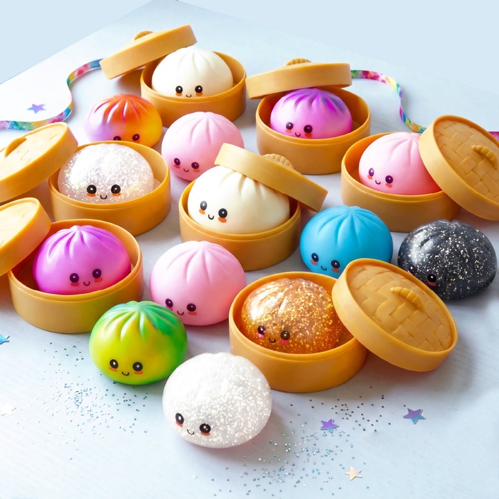 Squishy Dumpling Jucarie Antistres SUPER TRENDS®, Pentru Copii si Adulti, Cutie Inclusa, Culoare Aleatorie