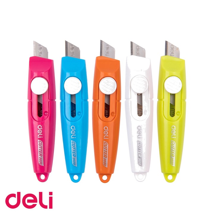 Cutter mini Deli, lama inox, compact si usor de folosit, pentru birou si scoala