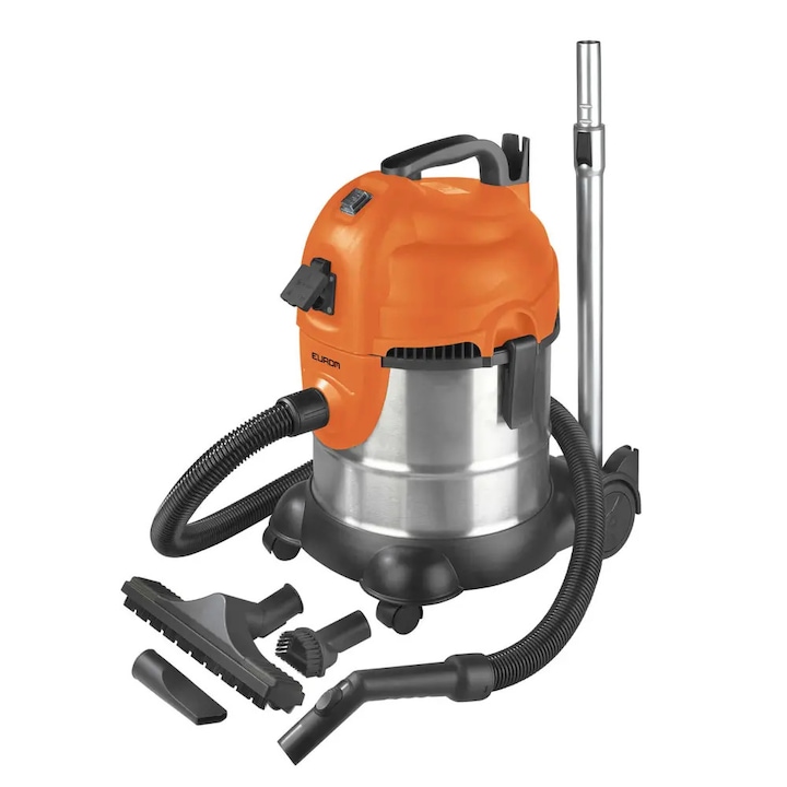 Aspirator umed-uscat Eurom, Force 1420S, capacitate reziduala 20 litri, 1400 W, priza integrata pentru unelte electrice, filtru HEPA detasabil si lavabil, lungime cablu 7 m, portocaliu