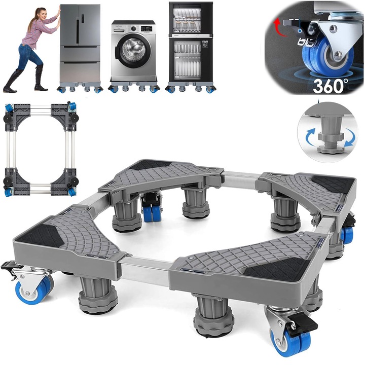 Suport telescopic mobil pentru masina de spalat.prevenirea ruginii, antiderapant, instalare usoara, durabil.Suport mobil Congelatoare, frigidere, dulapuri, aparate de aer conditionat etc.Fara efort.Marime reglabila, 42-66 cm, 10-13 cm, max 250 kg