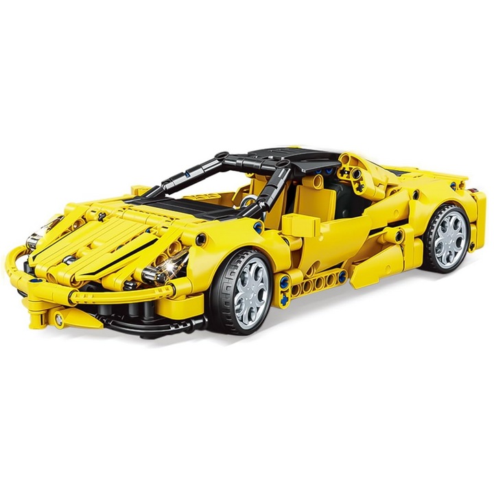 Sportautó építőszett, ABC Better Toys, 391 darab, sárga, 25x12x6.5cm