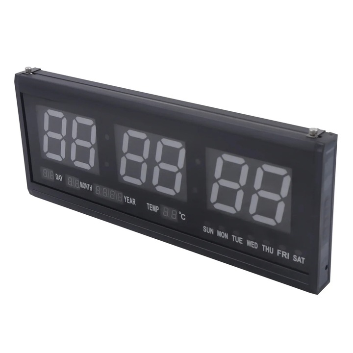Ceas de perete digital LED, Ceas de perete/masa, 18×19×3 cm, Data, zi a saptamanii si temperatura, Alimentare 220V, Aluminiu si sticla, Albastru
