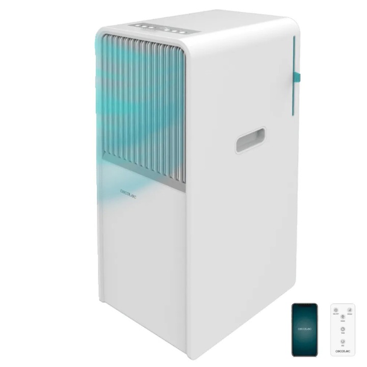 Aparat de aer conditionat portabil cu WiFi Cecotec, ForceClima, 7000 BTU, potrivit pentru incaperi de pana la 20 m², 4 moduri de operare: ventilatie/racire/dezumidificare/night mode, 2 viteze, functie dezumidificare 20l/24h, panou de control tactil, alb