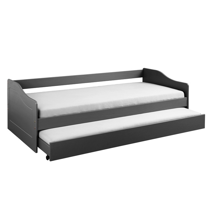 Pat multifunctional pentru una sau doua persoane, 90x200 cm, Leonie 23, Inter Link, lemn, gri