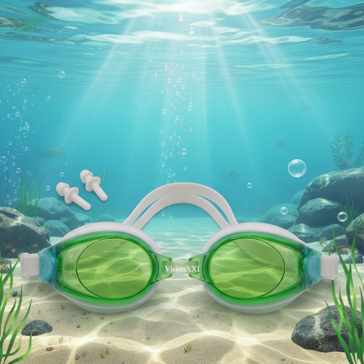 Gyermek úszószemüveg - Kids Swim Goggles, Zöld/Fehér, +3 Év