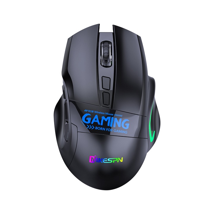 Egér gaming, MKESPN, 9 gomb, ergonomikus, fekete, 12800dpi, RGB, 2.4GHz, Bluetooth