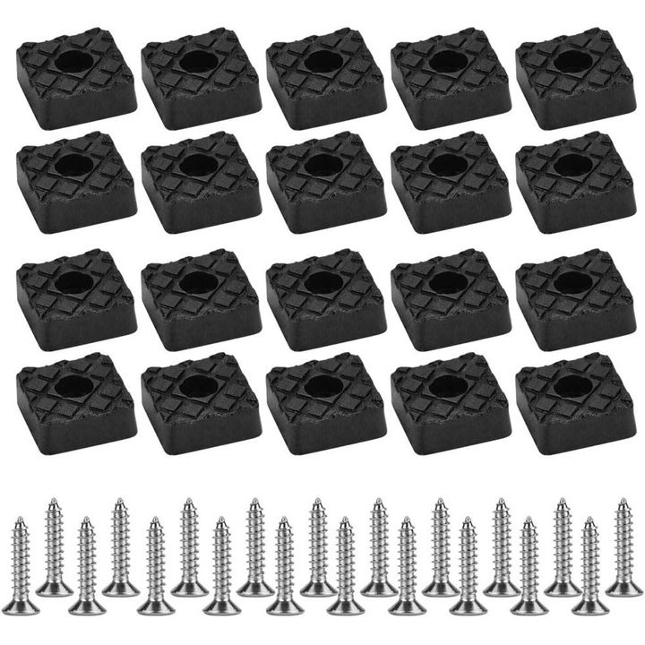 20 de bucati de picioare din cauciuc cu insurubare, tampoane groase cu imbinare metalica, tampoane patrate antiderapante cu laturi de 22 mm pentru picioare de scaun, masa si scaun - protectie pentru podele din lemn masiv - negru