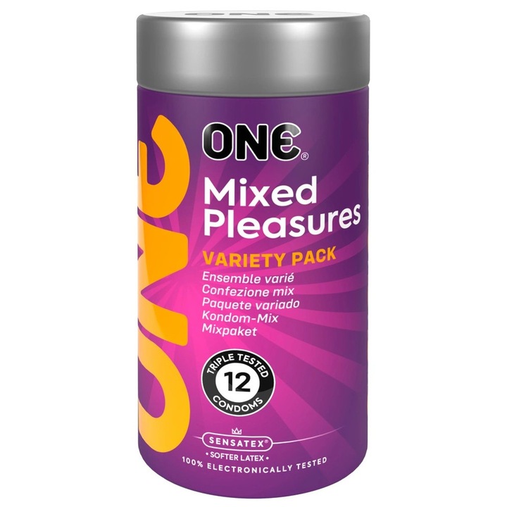 One Mixed Pleasures óvszer szett, 12 db, többszínű, 180x53mm, anatómiai