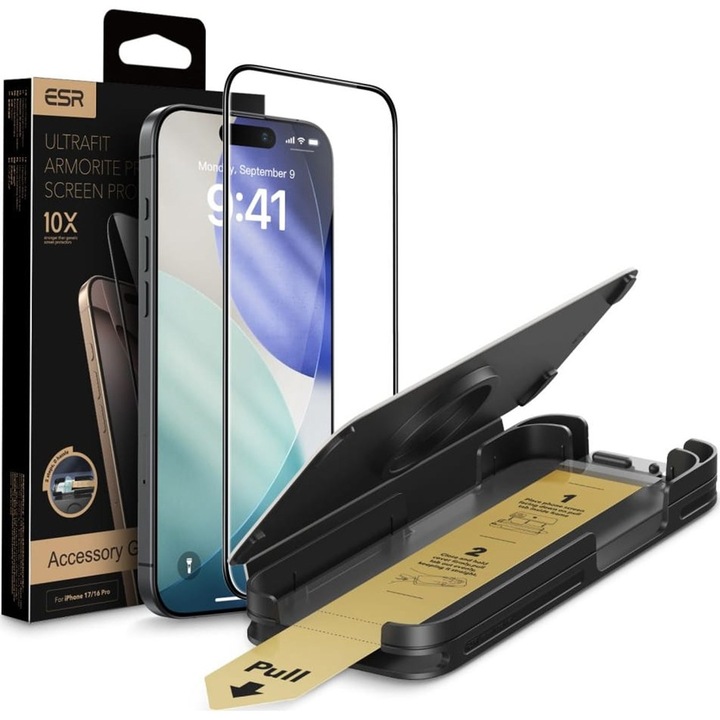 Folie sticla pentru iPhone 18 Pro Max / iPhone 17 Pro Max ESR Armorite Pro UltraFit cu aplicator automat, Potrivire automata, Transparenta