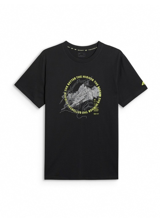 Ferfi 4F regular polo, fekete mintaval, Fekete