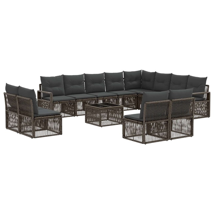 Set de canapele pentru gradina 14 pcs, vidaXL, Gri poliratan
