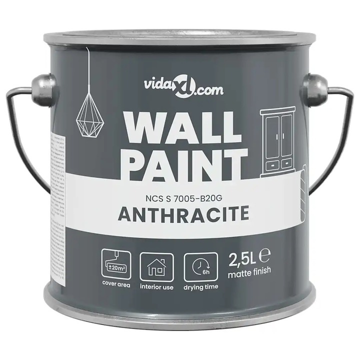 Vopsea de perete Gri 2 vidaXL, 5 L Print pe perete