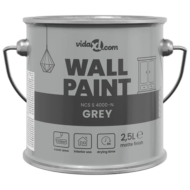Vopsea de perete Gri 2 vidaXL, 5 L Print pe perete