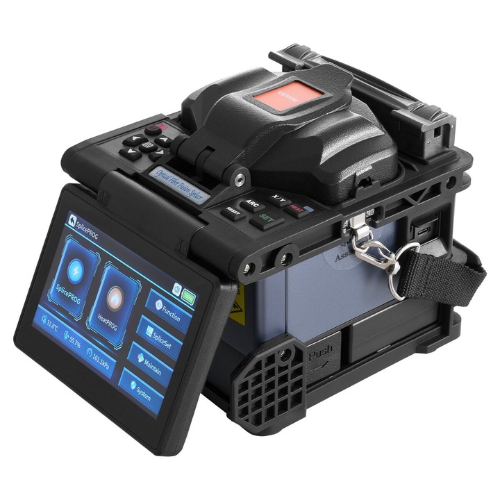 Апарат за заваряване на оптични влакна VEVOR ALK-T7, 6 мотора, 5" LCD екран, 7800mAh батерия, 145x143x158mm