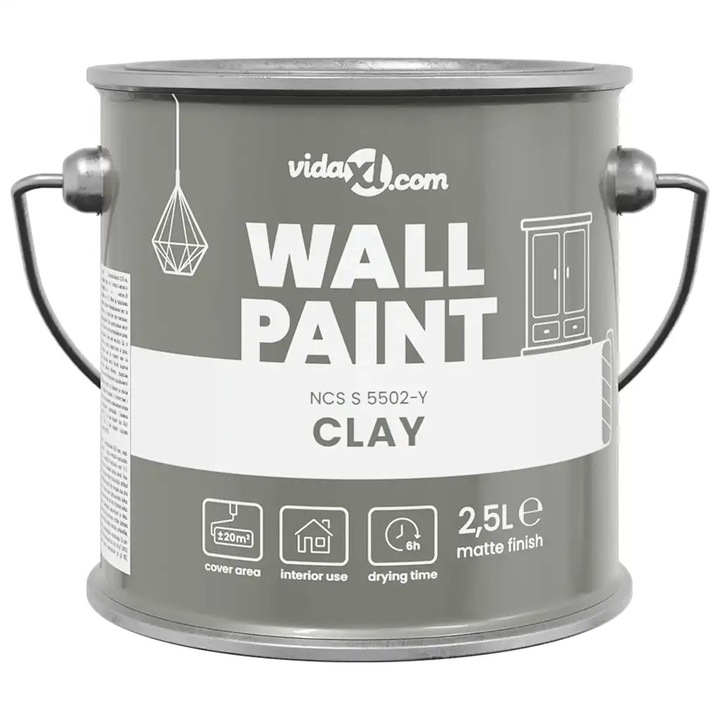 Vopsea de perete Gri 2 vidaXL, 5 L Print pe perete