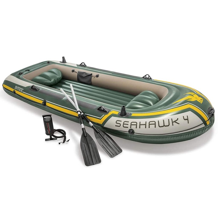 Set barca gonflabila Seahawk 4 cu vasle si pompa INTEX, 68351NP