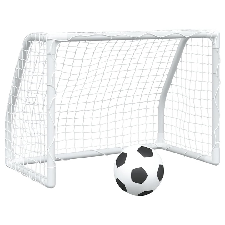 vidaXL Gyermek futballkapu szett, 2 db, labdával, fehér, 64x35x48 cm, fém