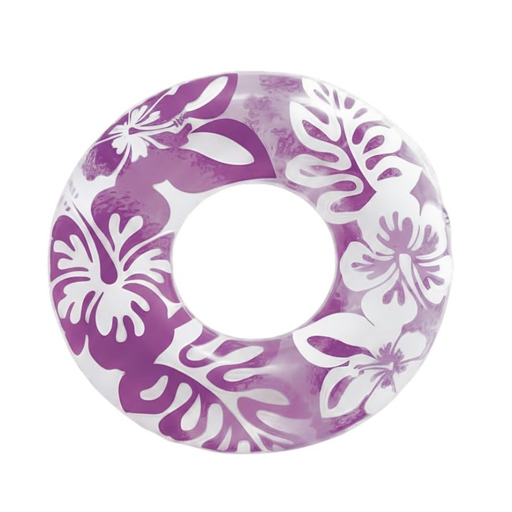 Colac gonflabil transparent cu imprimeu floral, 91 cm, 9 ani&plus, max. 60 kg, Violet, Intex 59251