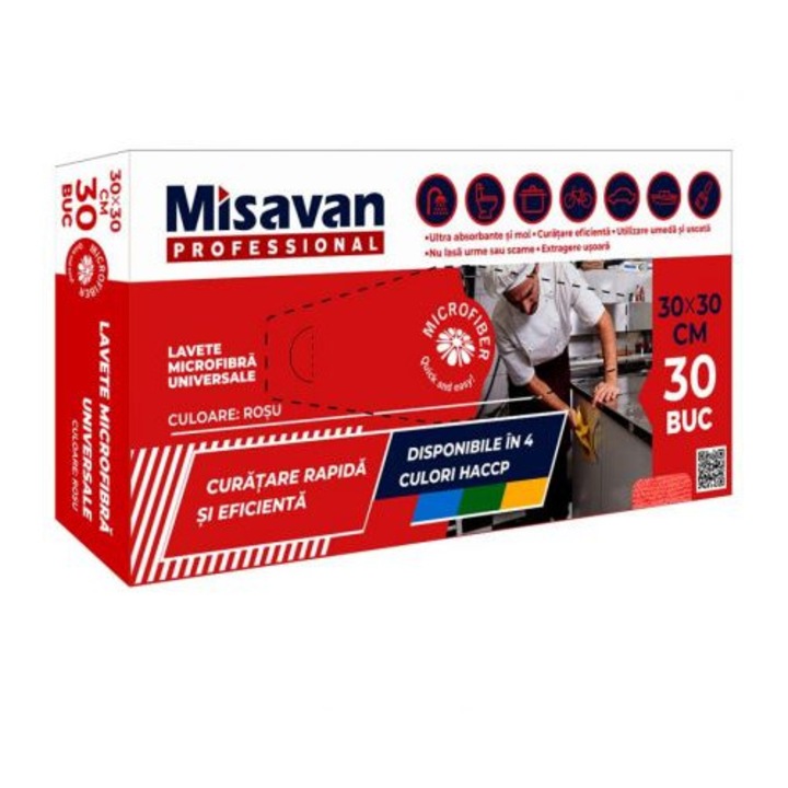 Cesiro Display lavete profesionale microfibra, 30*30cm, rosu, 30 buc/display