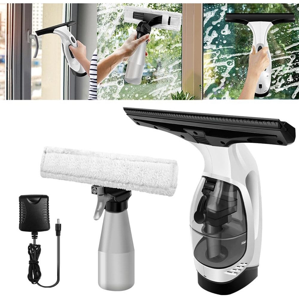 Aspirator electric pentru geamuri cu duza de aspiratie si pulverizator, alb