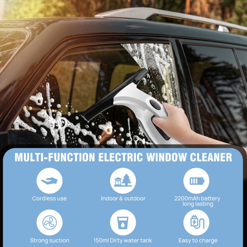 Aspirator electric pentru geamuri cu duza de aspiratie si pulverizator, alb