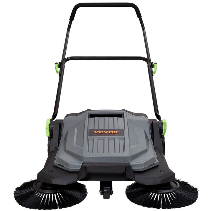 Maturatoare de podea manuala, cu impingere, latime de maturare de 25.6", manuala, non-electrica, container de deseuri de 5 galoane, maner pliabil reglabil pe unghi si inaltime pentru alee, curte, garaj, terasa