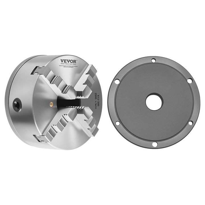VEVOR 200x110mm önközpontosító 4 pofás esztergatokmány, HT300, menetes hátlappal