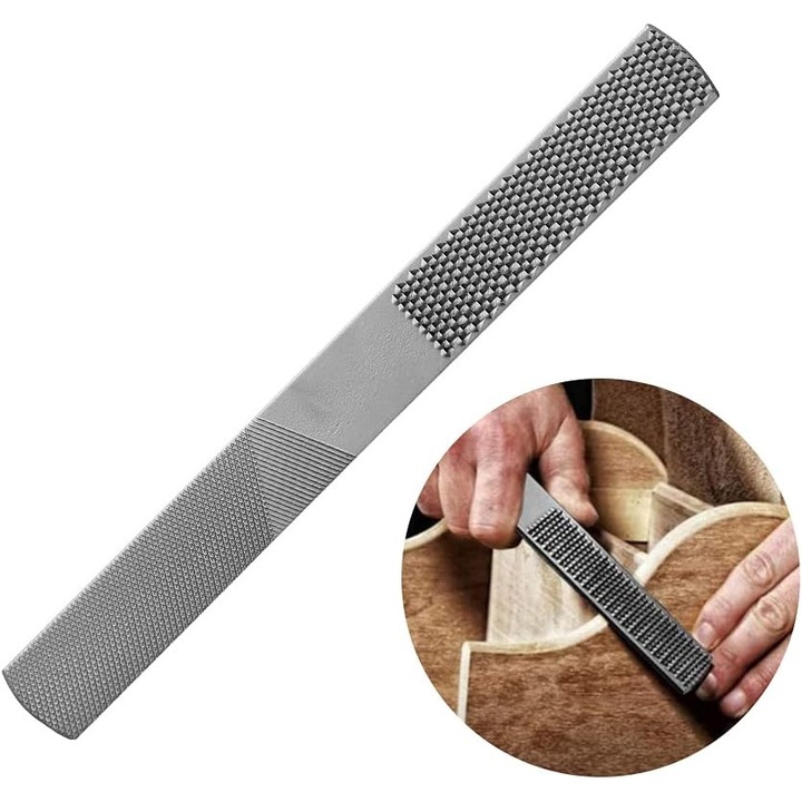 Pila de lemn din otel carbon 4 in 1, semirotunda, raspea plata pentru prelucrarea lemnului, raspea pentru sculptat, instrument grosier pentru prelucrarea lemnului, metal flexibil, plastic (20 cm)