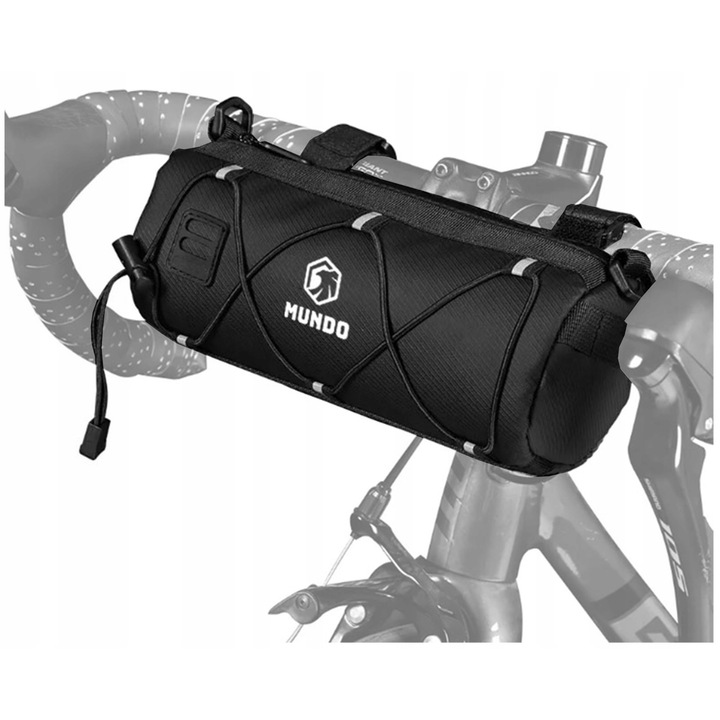 Geanta bicicleta pentru ghidon/cadru Mundo® 246-1, sacosa impermeabila, capacitate 2L, prindere cu scai, multifunctionala, rezistenta la ploaie, Negru