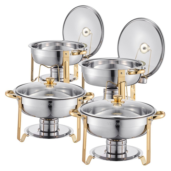 Комплект от 4 вази за бюфет VEVOR, инокс, златни, 5Qt 22lbs