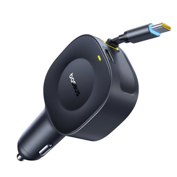 Baseus primetrip vr2 autós töltő type-c aljzat, 30w, pd gyorstöltő + fix, csévélhető type-c kábel, fekete