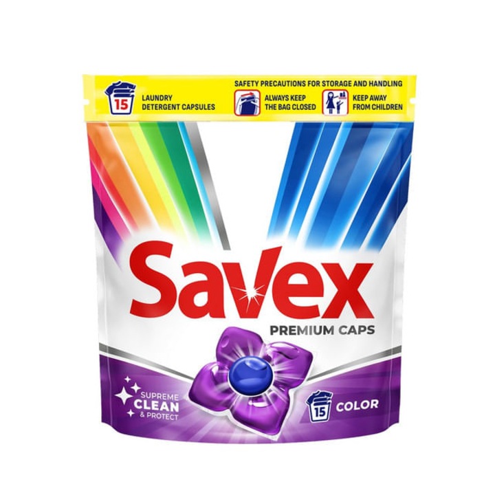 Detergent capsule Savex Premium Caps Color, 15 spalari - Curatare si Prospetime