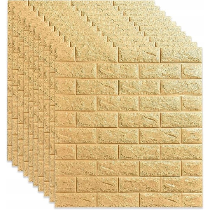 3D URCheers tapéta, öntapadós panelek, tégla utánzat, bézs, 77x70cm