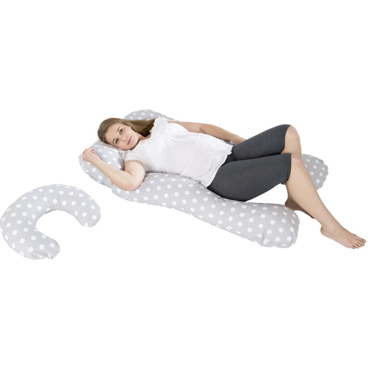 Set 2 perne gravide Velinda U, suport confortabil, gri cu buline, 70x40x20cm
