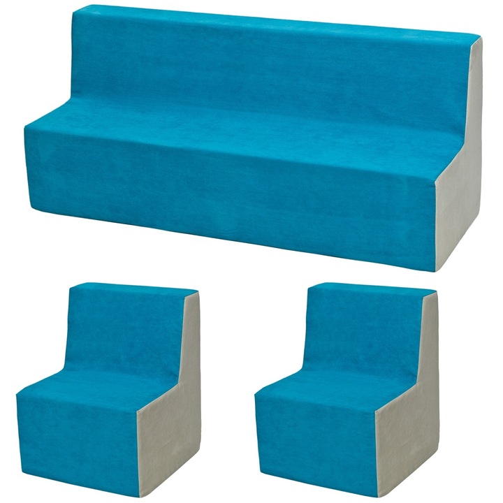 Set mobilier copii Velinda 2 fotolii canapea albastru-bej 50x40x40cm 50x120x40cm