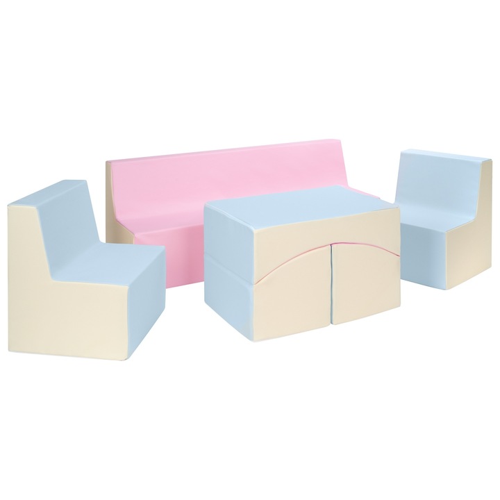 Set mobilier copii Velinda 2 fotolii canapea sezlong pastel multicolor 50x40x40cm 50x120x40cm 20x120x40cm