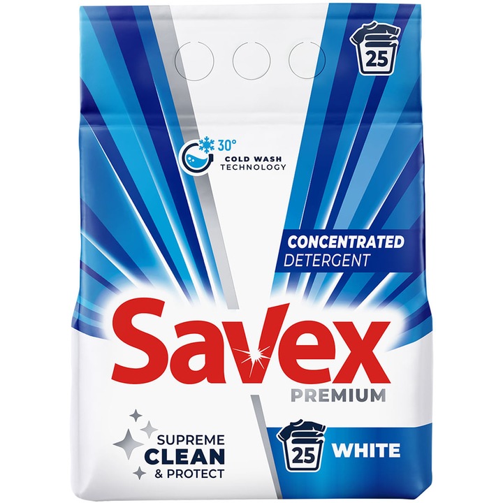 Detergent Pudra pentru Rufe Savex Premium White, 25 Spalari – Haine Curate si Alb Impecabil