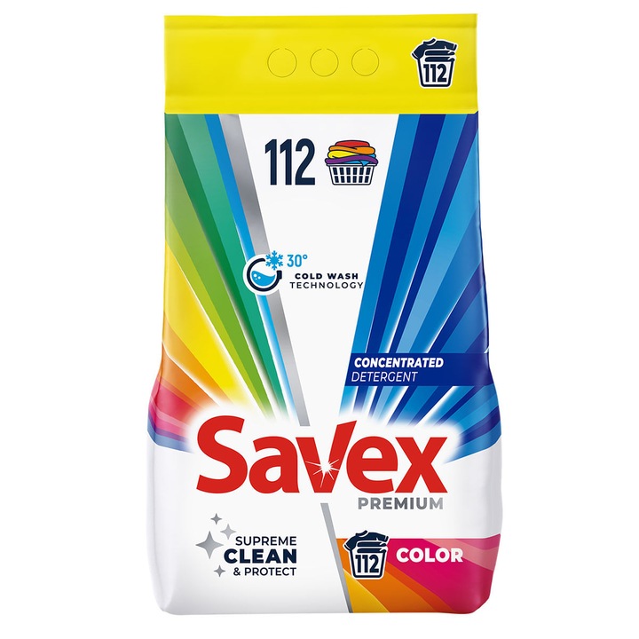 Savex Premium Color, Detergent Pudra, 9 Kg, 112 Spalari – Curatare Puternica si Prospetime