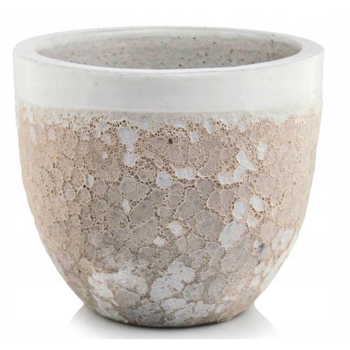 Ghiveci ceramic rotund Polnix vintage alb-bej 30x26cm