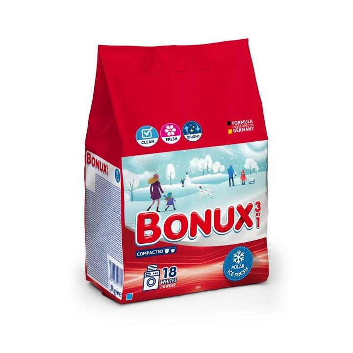 Bonux Polar Ice Fresh, Detergent Pudra pentru Rufe, 1.17 Kg, 18 Spalari – Curatare Puternica si Parfum Fresh