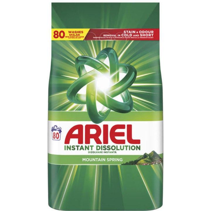 Ariel Instant Dissolution Mountain Spring, Detergent Pudra Automat, 5.2 Kg, 80 Spalari – Haine Impecabile si Parfum Fresh