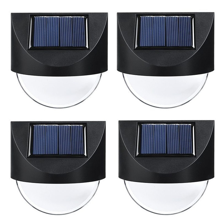 LED соларна лампа за градина, комплект от 4 броя, ABS / поликарбонат, водоустойчива IP65, 1 LED за градина, къща, балкон, тераса, 1.2V, 600mah, 8.8 x 8.5 cm, топло бяло, черно, Damur